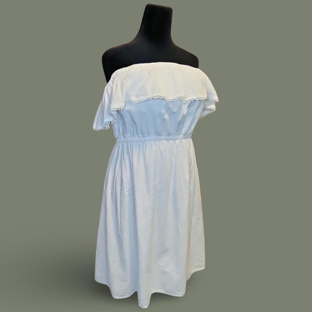 Faded Glory Off-Shoulder Ruffle Knee Length A-Line Dress XXL White Cotton - Picture 2 of 10